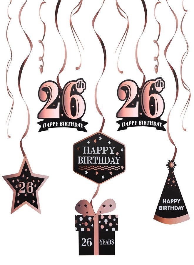 LINGTEER Happy 26th Birthday Decorations - 12Pcs Birthday Black & Rose Gold Swirls Streamer Set,Cheers to 26 Years Old Bday Party Decorations Gift Sign. - Image 2
